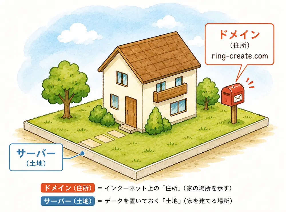 ドメイン(住所)サーバー(土地)の図
